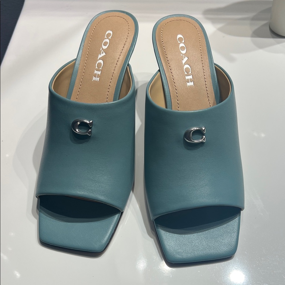 Coach Women's Teal Mules with Silver Accent